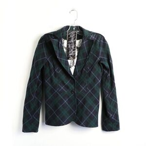 LAMB Gwen Stefani plaid blazer green blue jacket school uniform fitted Y2K wool